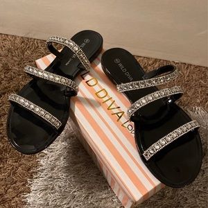 Brand new rhinestone and black jelly sandals size 6